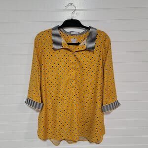 Chicos Size 3 XL Top Cotton Flip Cuff Preppy Artsy Eccentric Geometric Popover